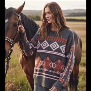 JCREW Southwest Ranch sweater Fair Wool people intarsia cardigan SMALL fred